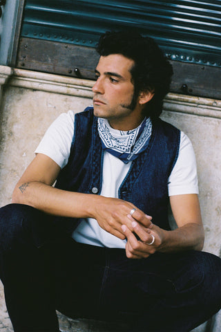 Lifestyle image of the Barbanera Dane deep blue denim vest worn casually, showcasing its fit, texture, and classic denim styling in an everyday setting.