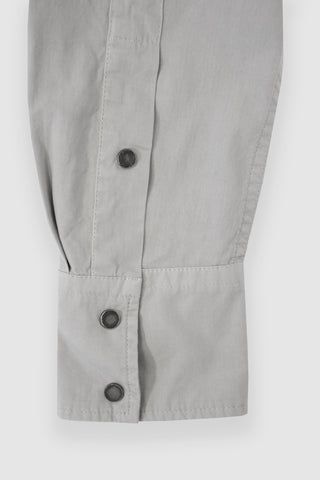 Close-up of the cuff on the Barbanera Carlito ash western shirt, featuring a concho button and detailed stitching.