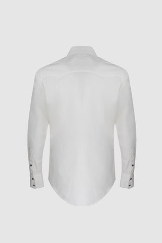 Back view of the Barbanera Carlito offwhite western shirt, featuring the classic western yoke and clean seam lines.