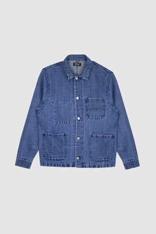Front view of the Barbanera Fallen Jacket in cloud blue denim