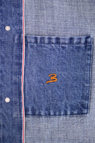 Close-up of the internal pocket of the Barbanera Fallen Cloud blue jacket, showcasing the lining fabric, stitching, and inner label detail.