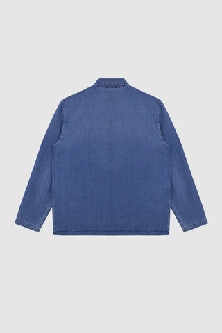 Back view of the Barbanera Jericho cloud blue overshirt, highlighting its clean design and structured silhouette.