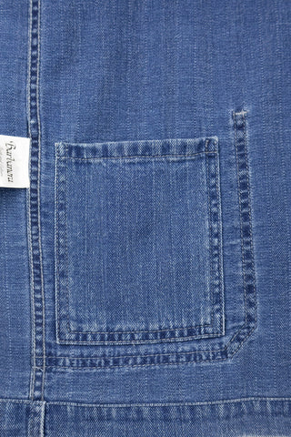 Close-up view of the internal pocket of the Barbanera Jericho cloud blue overshirt, highlighting the stitching and craftsmanship details.