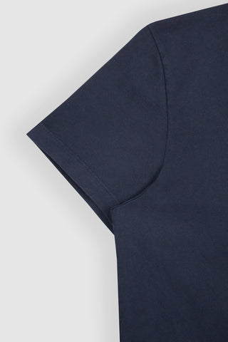 Close-up of the fabric texture of the Barbanera Lewis blue navy tee, showing the fine knit and soft cotton material in deep navy blue.