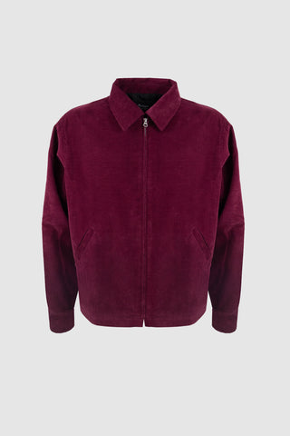Front view of Barbanera Linus Heritage jacket in burgundy corduroy with classic 70's design and structured fit