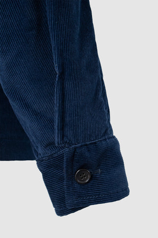 Detail of Barbanera Linus Heritage blue corduroy jacket cuff with horn button closure