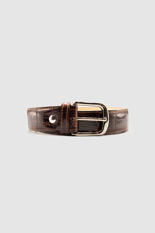 Louis 35mm Crocodile Leather Belt Silver Buckle