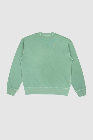 Back view of the Barbanera Magic vintage sweatshirt in aqua green, showcasing the garment’s clean design and relaxed fit with a worn-in look.