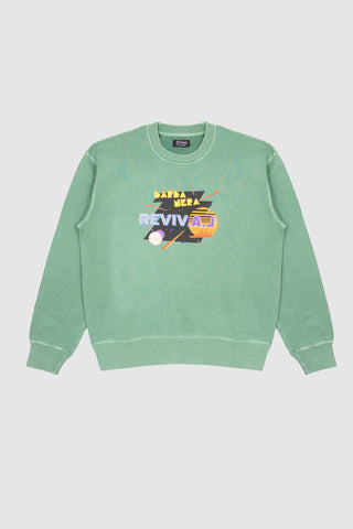 Front view of the Barbanera Magic vintage sweatshirt in aqua green, featuring a bold front graphic and a relaxed, slightly worn-in look.