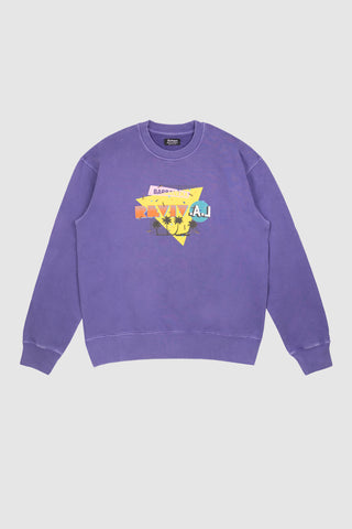 Front view of the Barbanera Magic sweatshirt in vintage purple color,  featuring a bold front graphic and a relaxed, washed-in look.