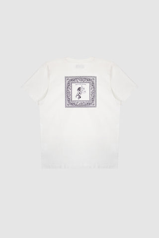 Back view of the Barbanera Vince black bandana print tee in black raw cotton, showing the black bandana print on the back with a classic crew neck and short sleeves.