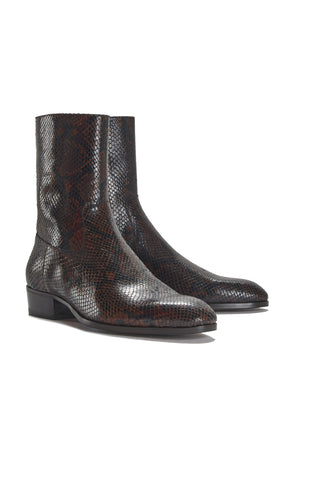 Cash Brown/Black Snakeskin Printed Leather Boots