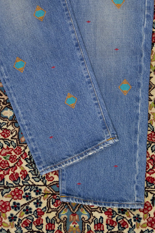 [Re-Thread] Bandito Geometric Embroidery Old Blue Wash Jeans