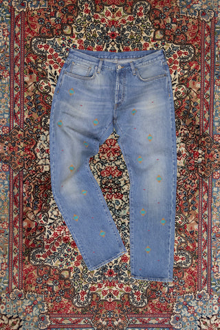 [Re-Thread] Bandito Geometric Embroidery Old Blue Wash Jeans