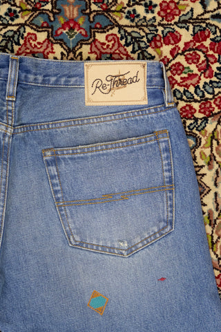 [Re-Thread] Bandito Geometric Embroidery Old Blue Wash Jeans