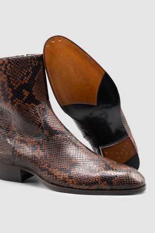 Cash Brown/Black Snakeskin Printed Leather Boots