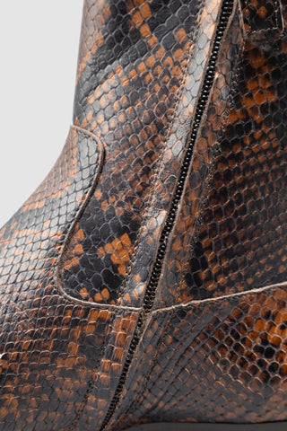 Cash Brown/Black Snakeskin Printed Leather Boots