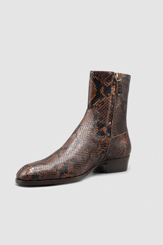 Cash Brown/Black Snakeskin Printed Leather Boots
