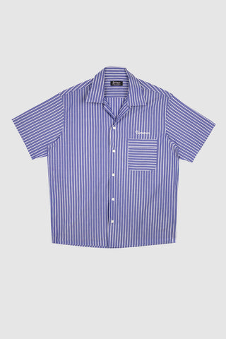 Earl Navy Blue White Stripes Bowling Shirt