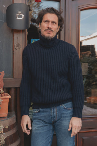 Enzo Deep Blue Roll Neck Jumper