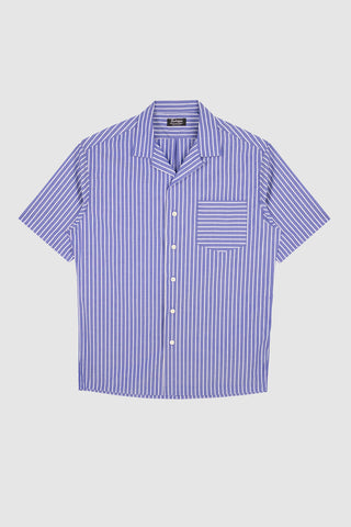 Jolie Navy Blue White Stripes Bowling Shirt