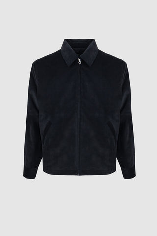 Front view of Barbanera Linus Heritage jacket in black corduroy with 70's design and structured fit