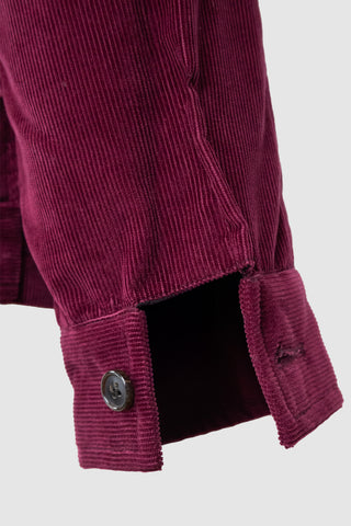 Detail of Barbanera Heritage Burgundy Corduroy Heritage Jacket opened cuff with horn button