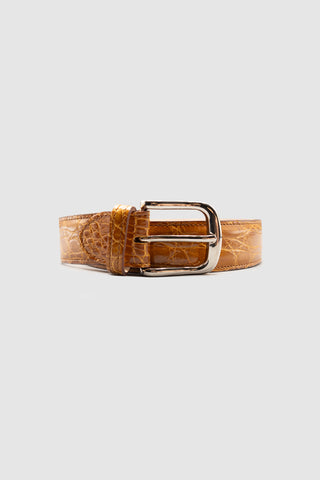 Louis 35mm Crocodile Leather Belt Silver Buckle