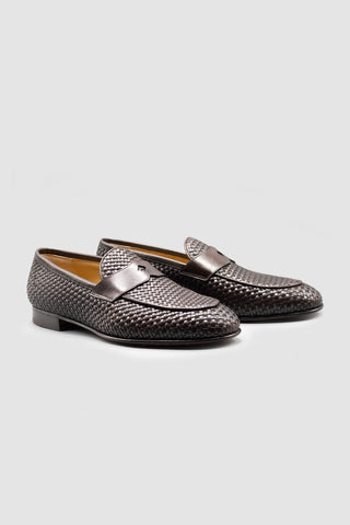 Neruda Mocassino Penny Pelle Intrecciata Moro