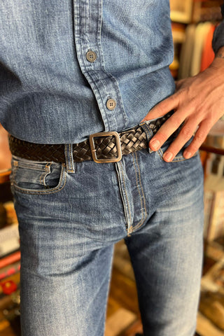 Cassidy 35mm Black Woven Leather Belt