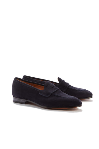 Lawrence Dark Blue Suede Penny Loafers