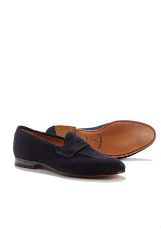 Lawrence Dark Blue Suede Penny Loafers