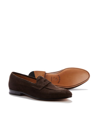 Lawrence Dark Brown Suede Penny Loafers