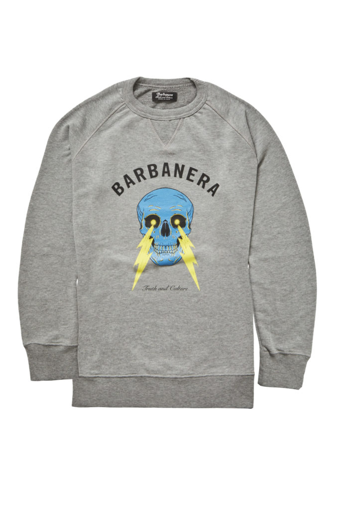 Meroni Grey Melange Crew Barbanera Lightning Neck Bolt Cotton Graphic Sweatshirt Skull And 