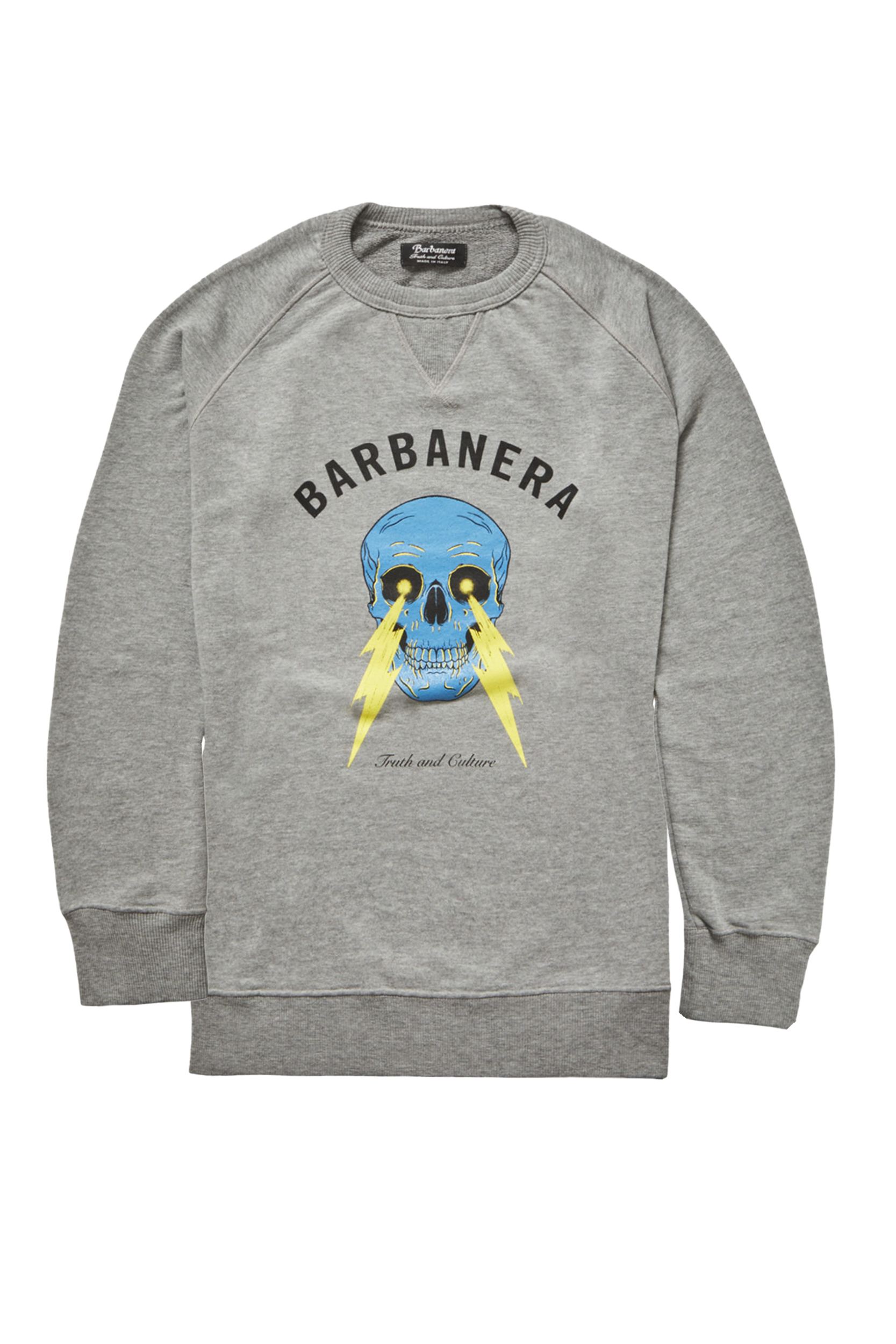 Crew - Melange Skull Graphic Barbanera Neck Grey Sweatshirt Bolt Cotton And Meroni Lightning