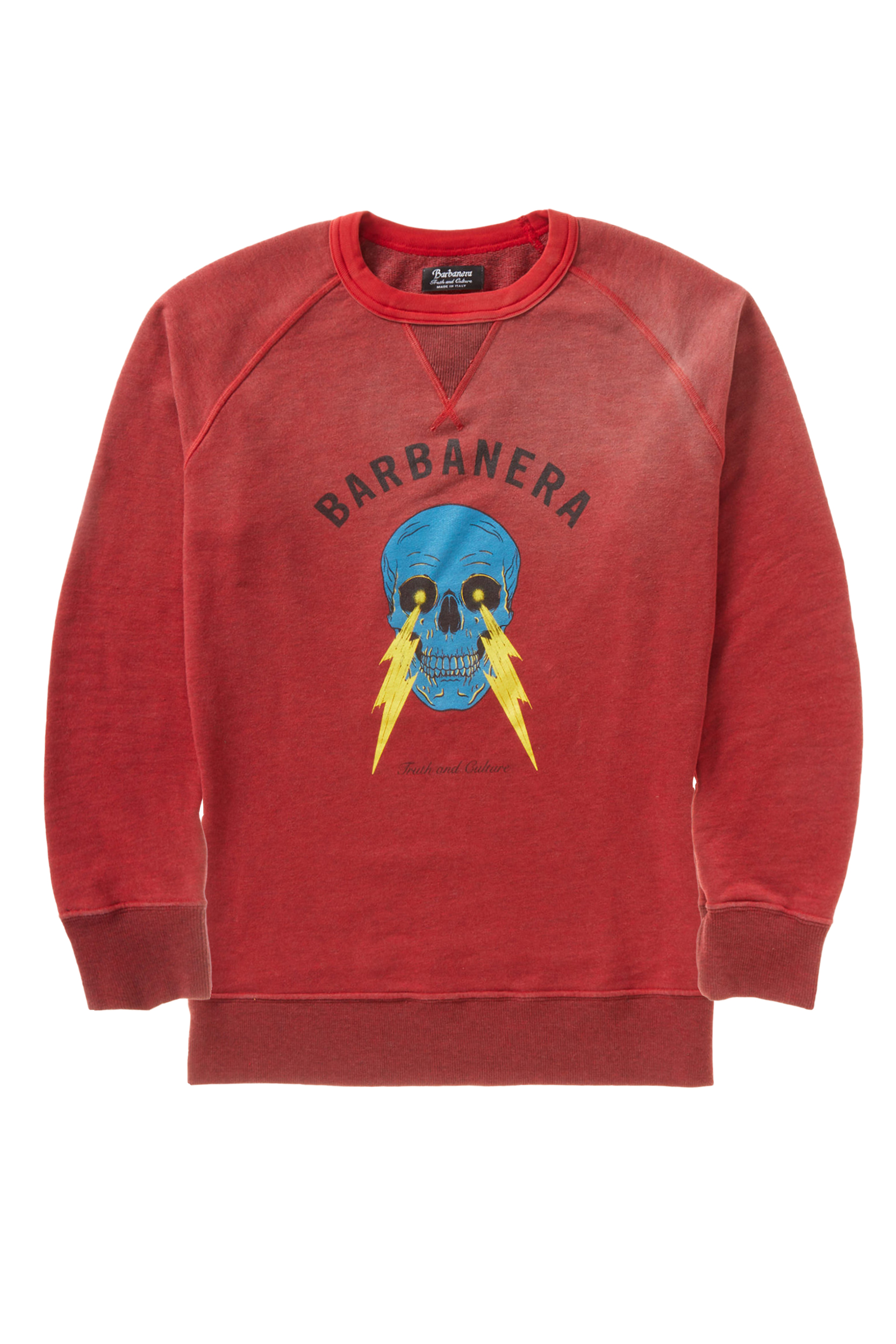 Meroni Vintage Red Sweatshirt - Bolt And Crew Skull Lightning Barbanera Cotton Neck Graphic