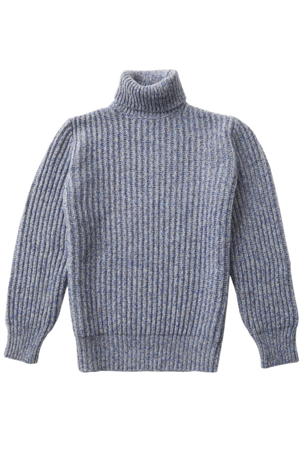 Mens Needle Rib polo neck jumper sweater in Moray blue - The Croft